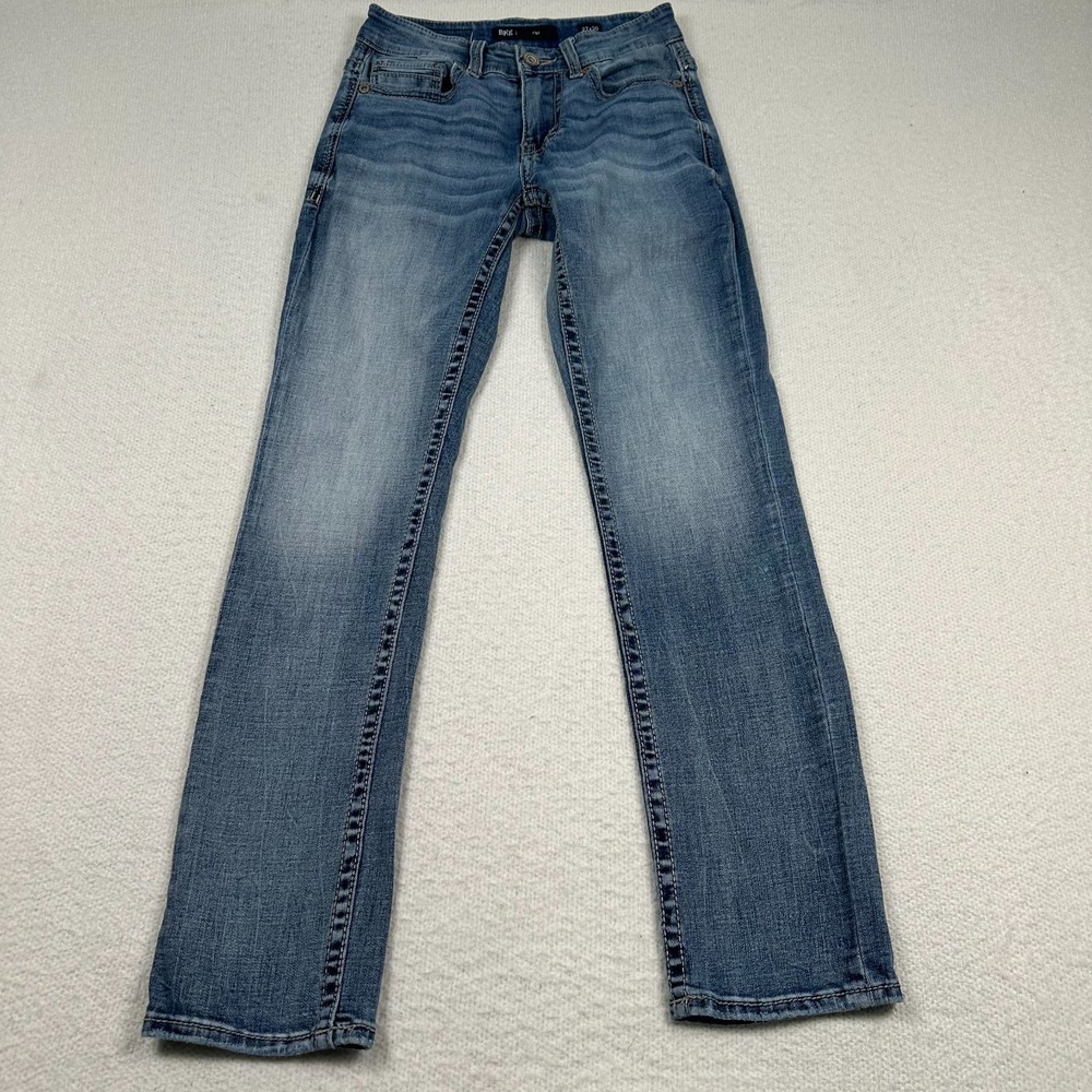 BKE Alec Jeans‎ Mens 27x29 Straight Leg Low Rise Whiskered Stretch Denim Blue